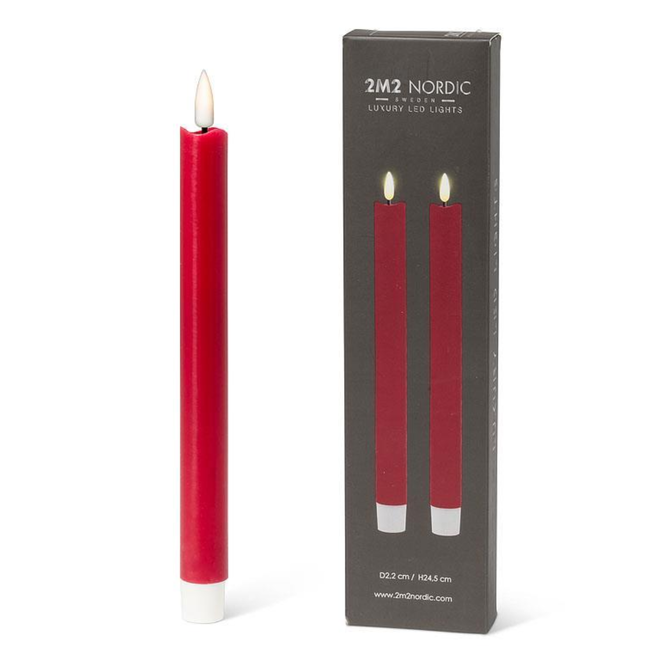 2M2 Nordic Luxury LED Taper Candle - 9.5" Red - Set of 2