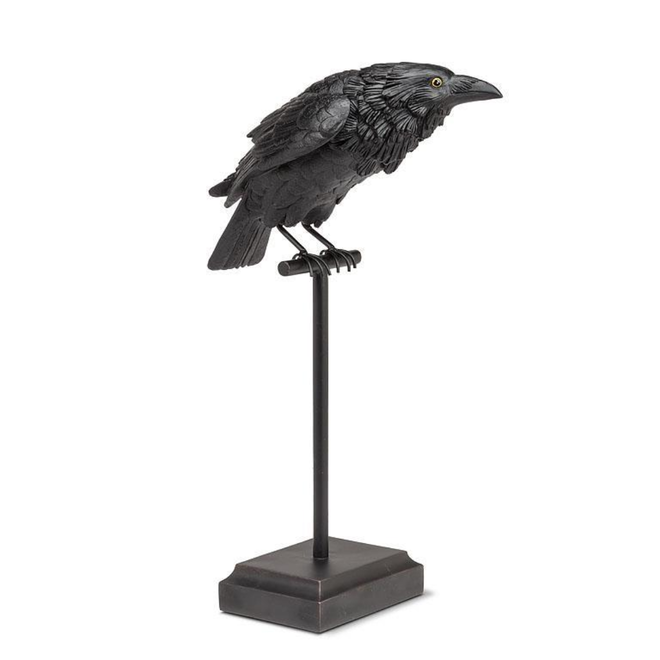 Large Crow on Perch Ornament - Black 18"