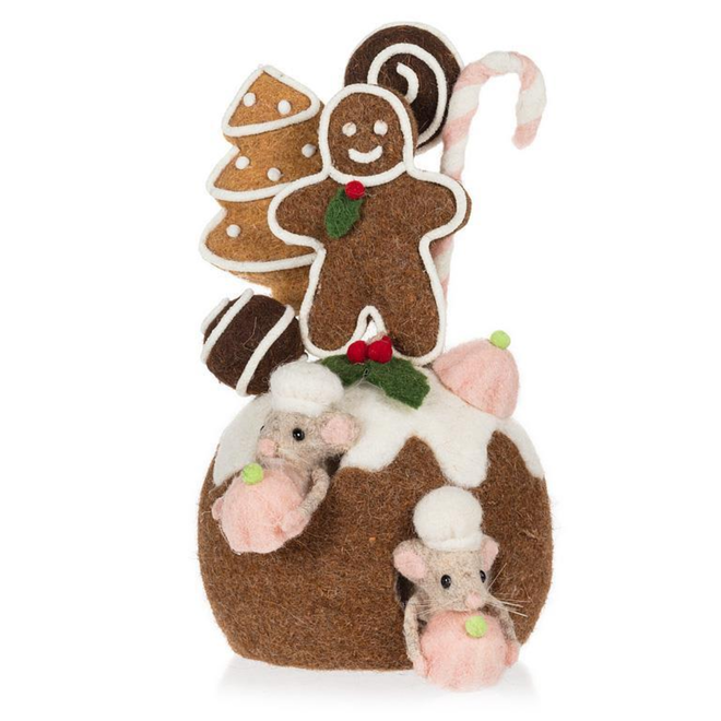Christmas Ornament - Bakery: Large Christmas Pudding w/ Cookies & Mice - 11"