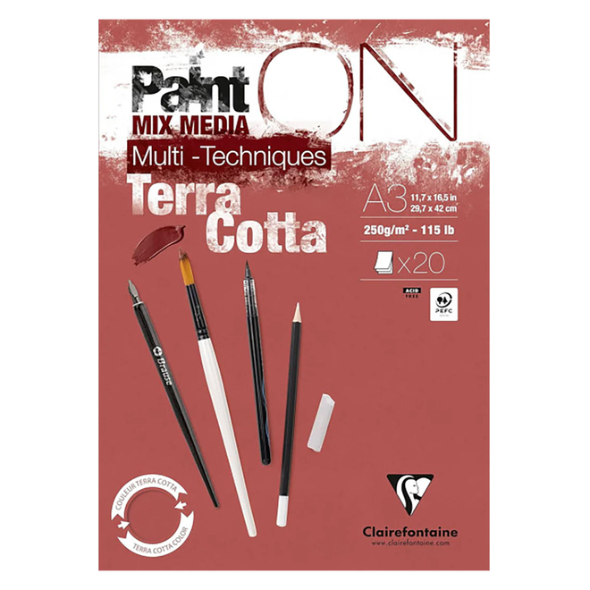 Clairefontaine Paint'ON Mix Media Pad - A3 11.7x16.5", 115lb, 20 Sheets - Terra Cotta