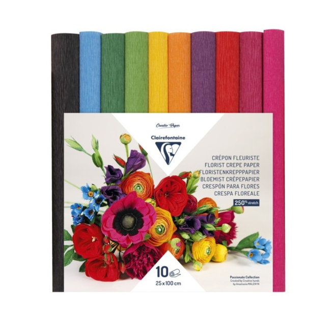 Clairefontaine Florist Crepe Paper - 25x100cm - 10 Colour Passionate Collection