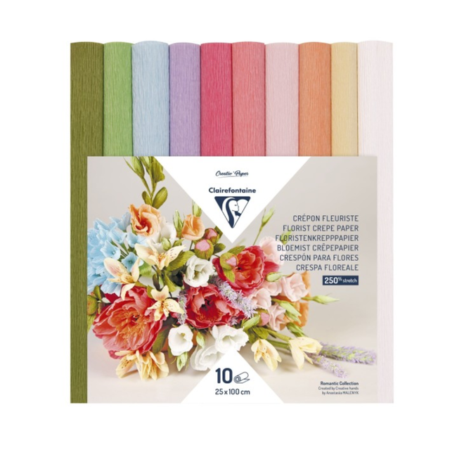 Clairefontaine Florist Crepe Paper - 25x100cm - 10 Colour Romantic Collection
