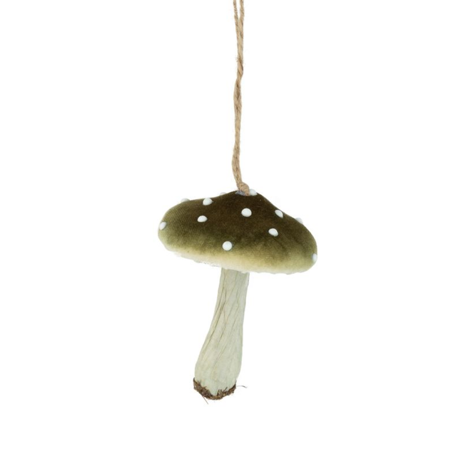 Christmas Ornament - Soft Velvet Mushroom, Green w/ White Dots