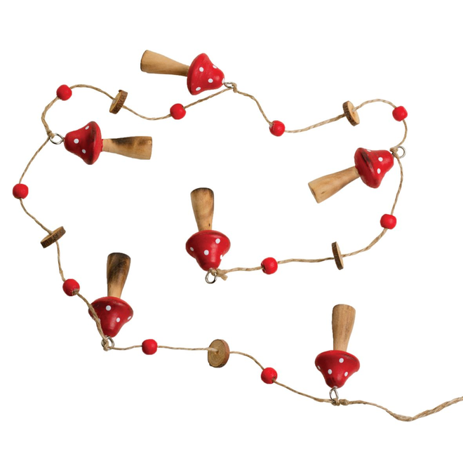 Christmas Ornament - Wooden Mushroom Garland - 39.25"