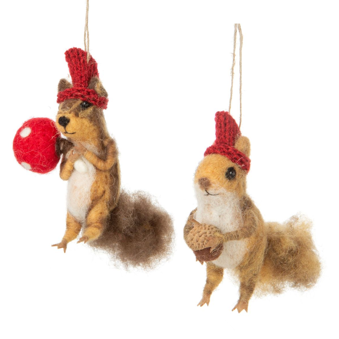 Christmas Ornament - Assorted Felt Squirrel w/ Mushroom or Acorn