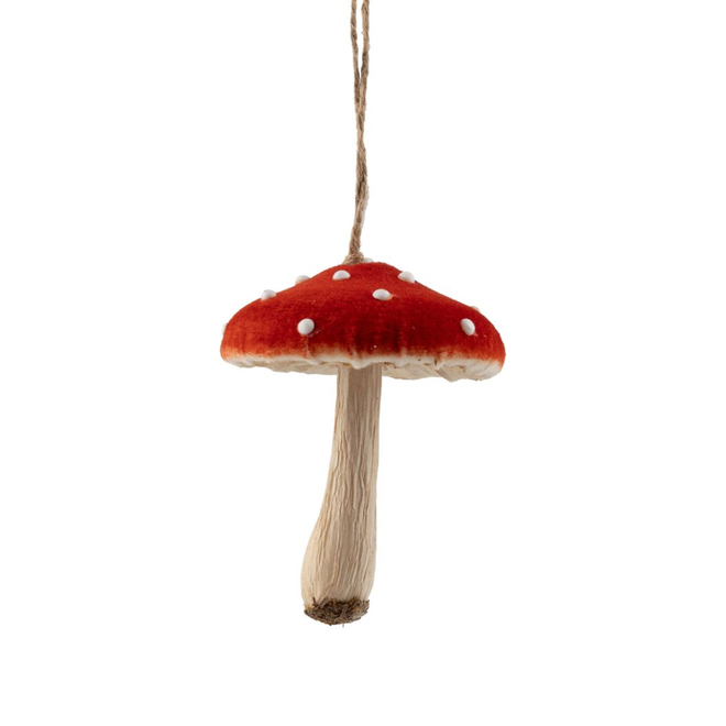 Christmas Ornament - Soft Velvet Mushroom, Red w/ White Dots