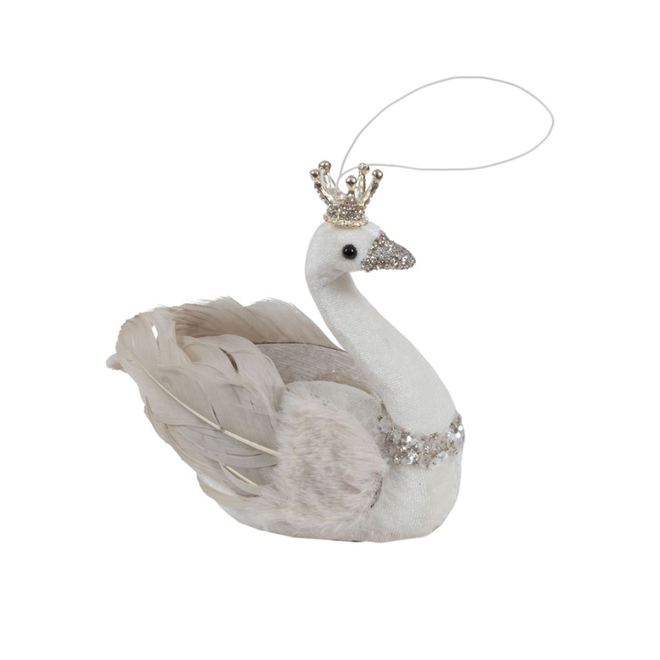 Christmas Ornament - White & Beige Swan w/ Crown