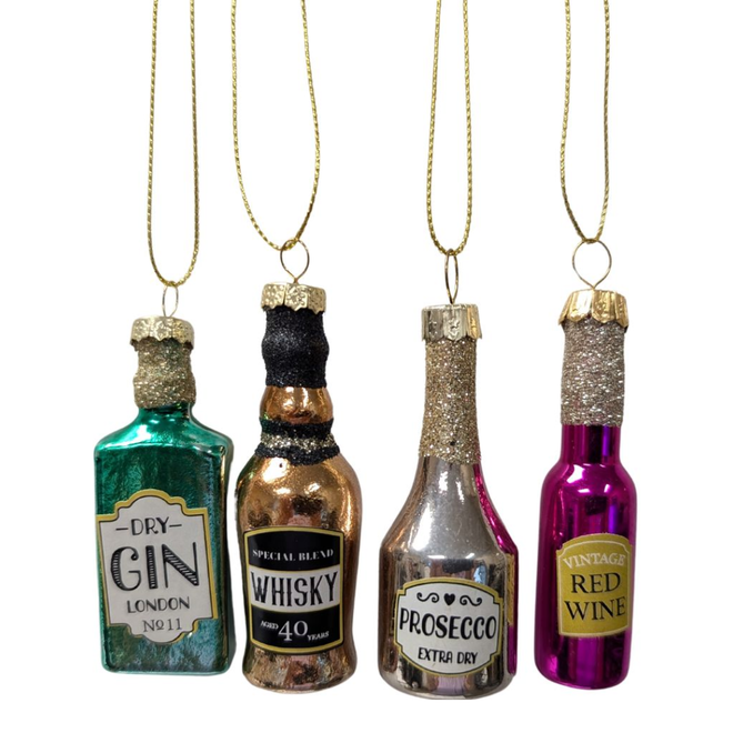 Christmas Ornament - Liquor Bottles, Set of 4
