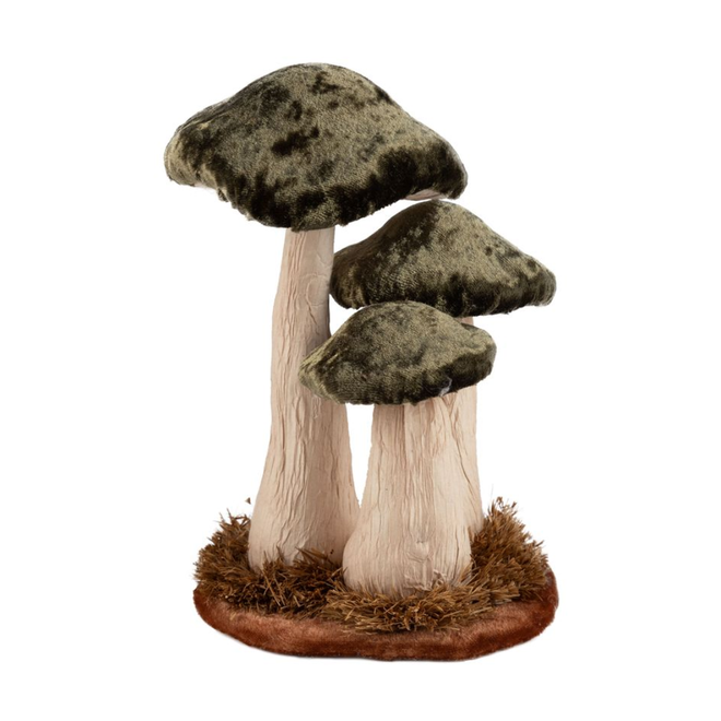 Velvet Mushroom Trio Table Piece - Dark Green w/ Moss Base