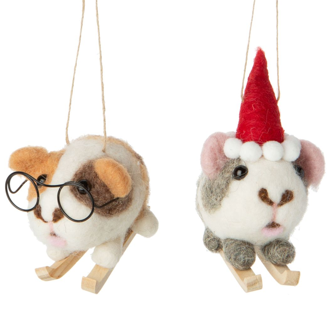 Christmas Ornament - Felted Skiing Gerbil, Assorted