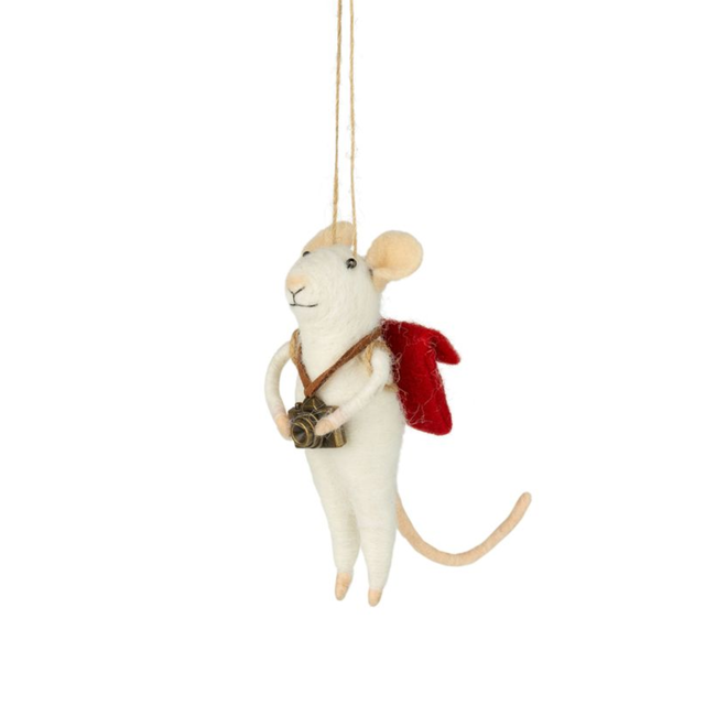 Christmas Ornament - Felt Photographer Mouse w/ Camera & Backpack