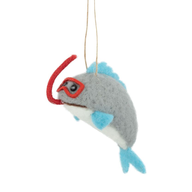 Christmas Ornament - Felt Blue Whale w/ Goggles & Mask