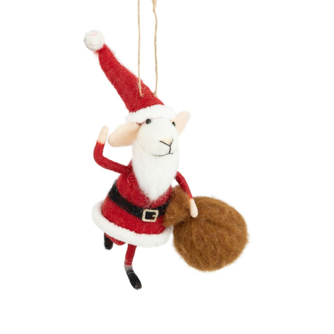 Christmas Ornament - Felt Mouse in Santa Suit w/ Sack