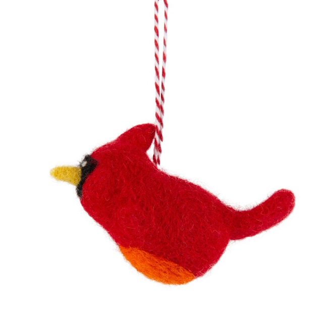 Christmas Ornament - Felt Cardinal w/ Holly Leaves