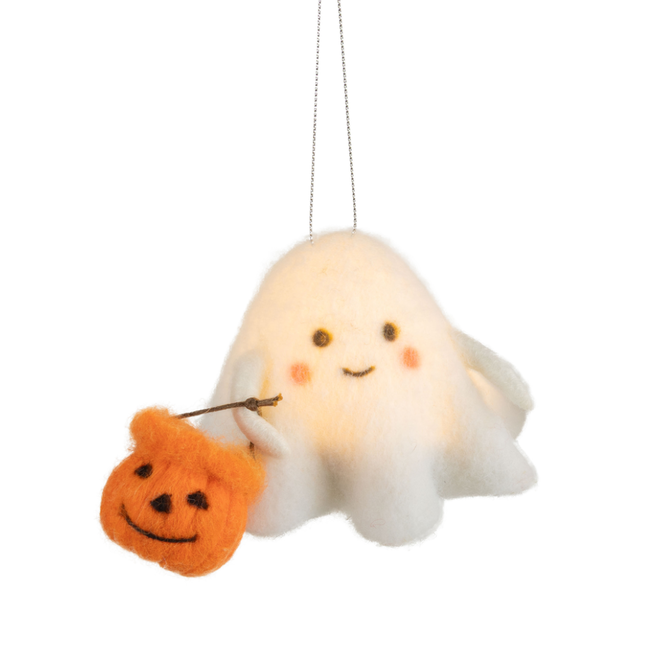 Christmas Ornament - Felt Ghost w/ LED Light & Pumpkin