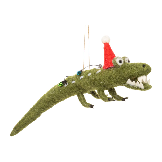 Christmas Ornament - Felted Alligator w/ Santa Hat