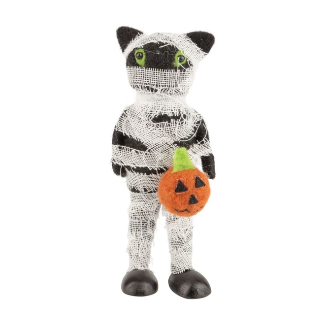 Christmas Ornament - Felt Black Cat in Mummy Costume