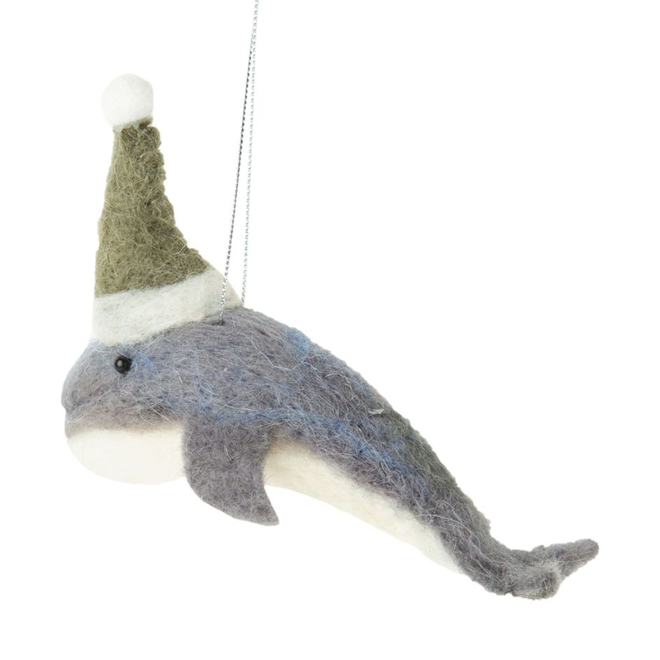 Christmas Ornament - Felt Orca Whale w/ Hat