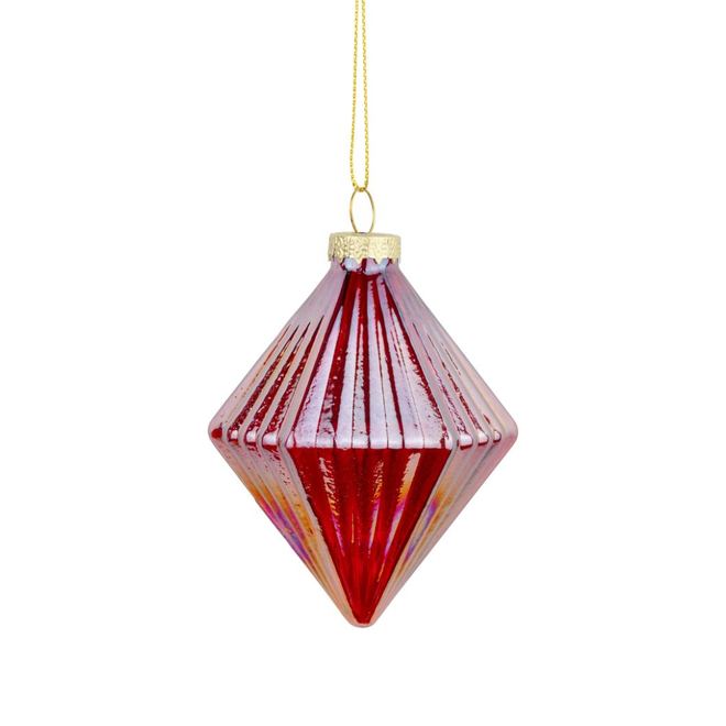 Christmas Ornament - Molded Glass Diamond, Iridescent Purple Finish