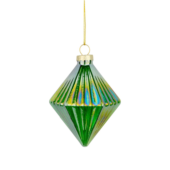 Christmas Ornament - Molded Glass Diamond, Iridescent Turquoise Finish