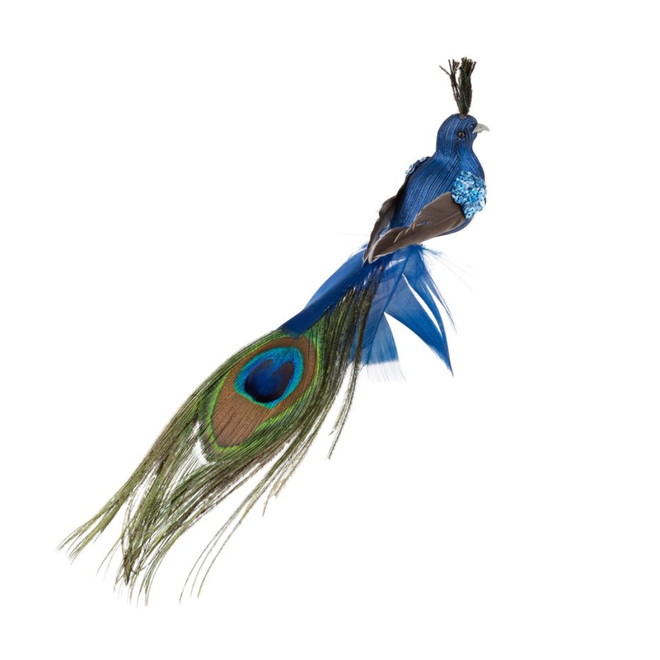 Christmas Ornament - Clip-on Peacock w/ Feather Tail