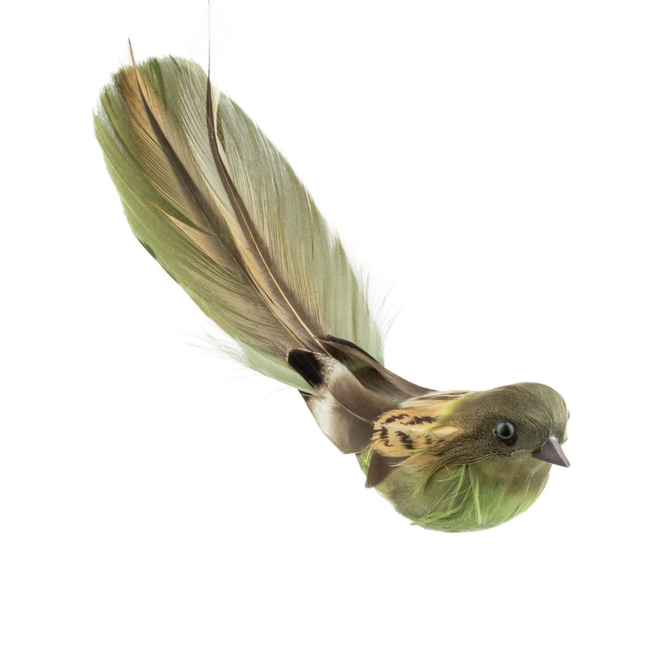 Christmas Ornament - Clip-on Natural Feather Bird, Olive Green