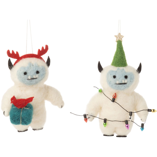 Christmas Ornament - Assorted Felt Yeti w/ Hat or Antlers