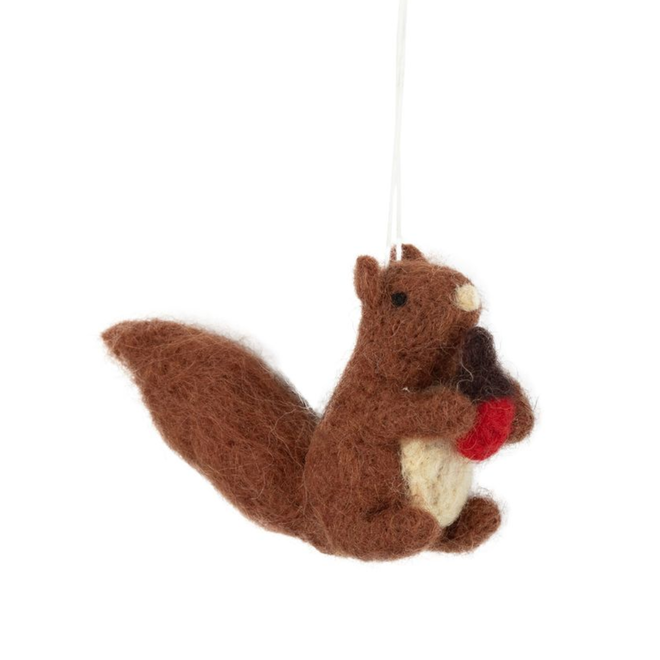 Christmas Ornament - Felt Brown Squirrel Holding Nut