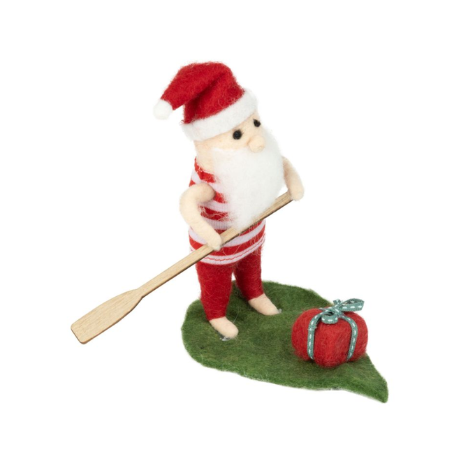 Christmas Ornament - Felt Santa On a Leaf Paddle Board