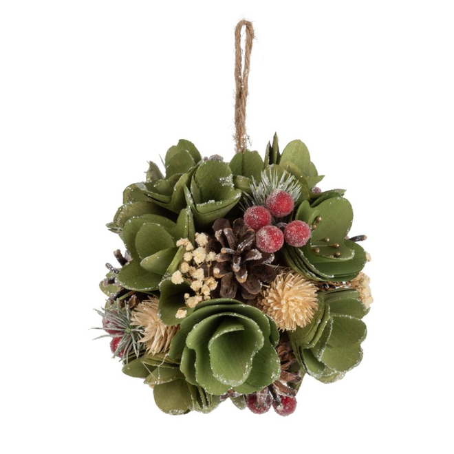 Christmas Ornament - Pinecone Ball, Light Green w/ Cranberries