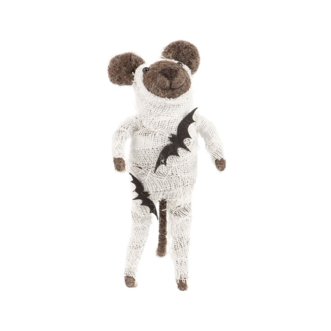 Christmas Ornament - Grey Felt Mouse in Mummy Costume