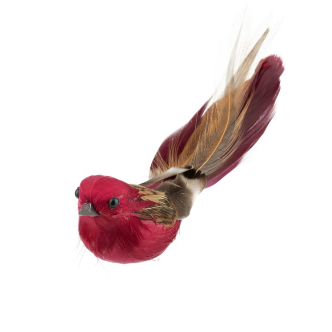 Christmas Ornament - Clip-on Natural Feather Bird, Burgundy