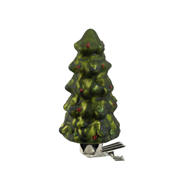 Christmas Ornament - Clip-on Glass Tree w/ Red Dots
