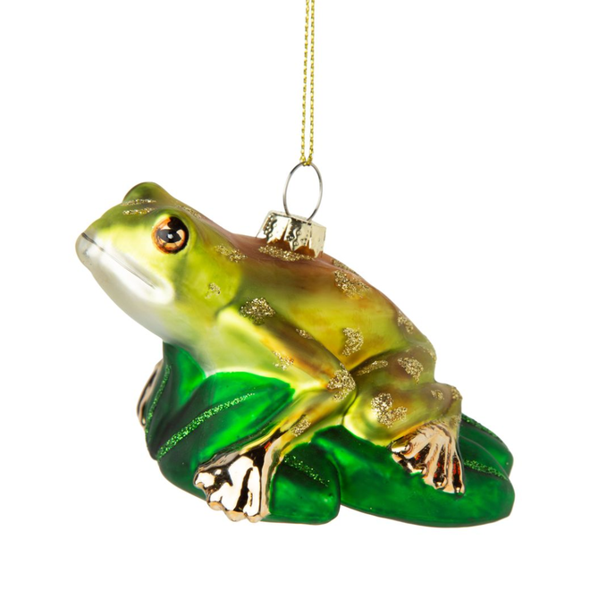Christmas Ornament - Blown Glass Frog on Lily Pad