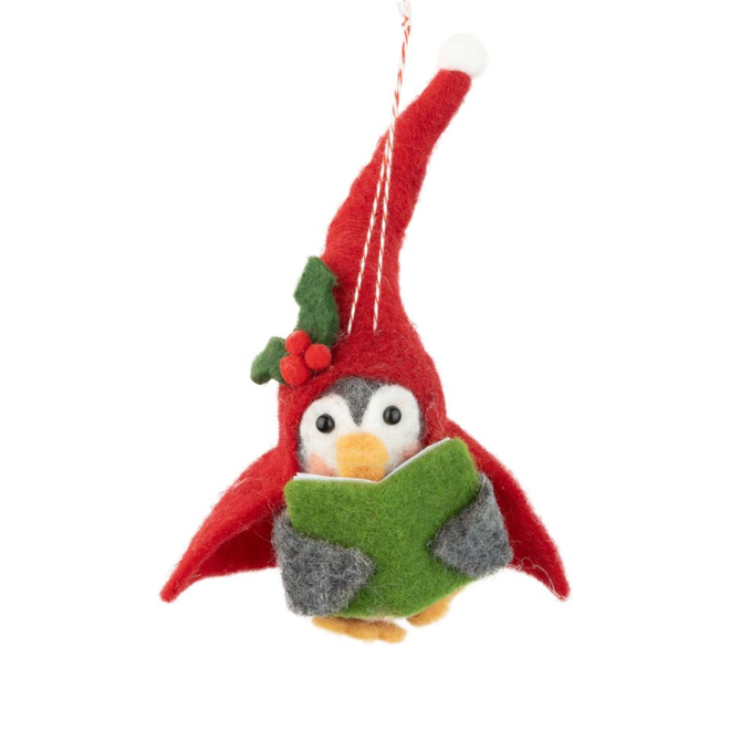 Christmas Ornament - Felt Penguin w/ Santa Hat & Book