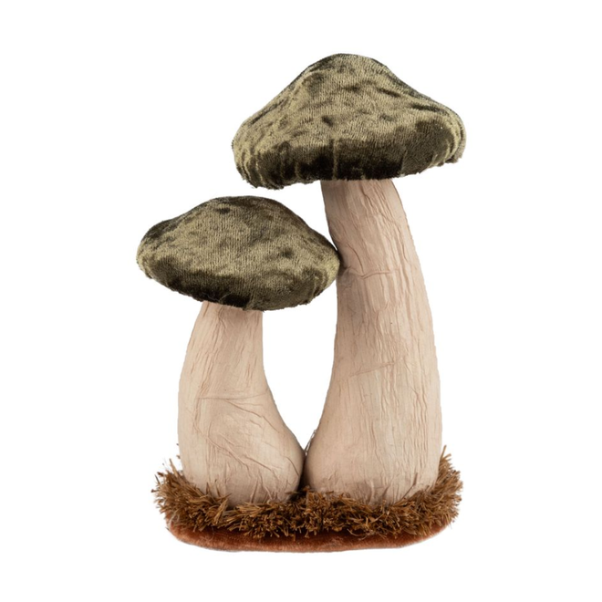Velvet Mushroom Table Piece, Dark Green w/ Moss Base
