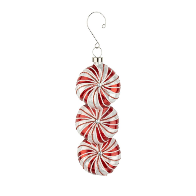 Christmas Ornament - Glass Peppermint Candy Stack, Red & White