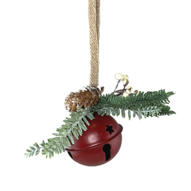 Christmas Decoration - 12" Bell Ornament w/ Pine Cones - Red
