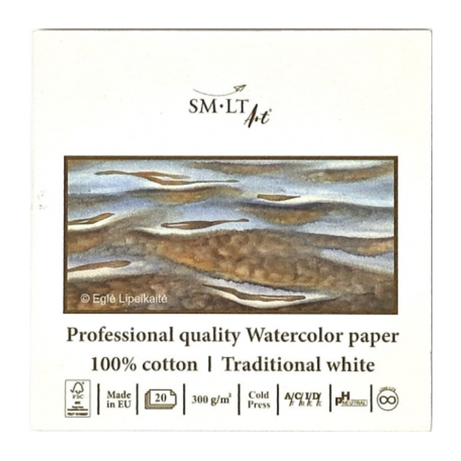 SM-LT Art 100% Mini Cotton Watercolour Paper - 300g, Cold Press, 3.5x3.5", 10 Sheets - Traditional White
