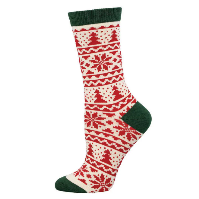 Socksmith Bamboo Crew Socks - Christmas Fair Isle, Ivory - Size 9-11