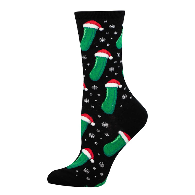 Socksmith Crew Socks - Christmas Pickle, Black - Size 9-11