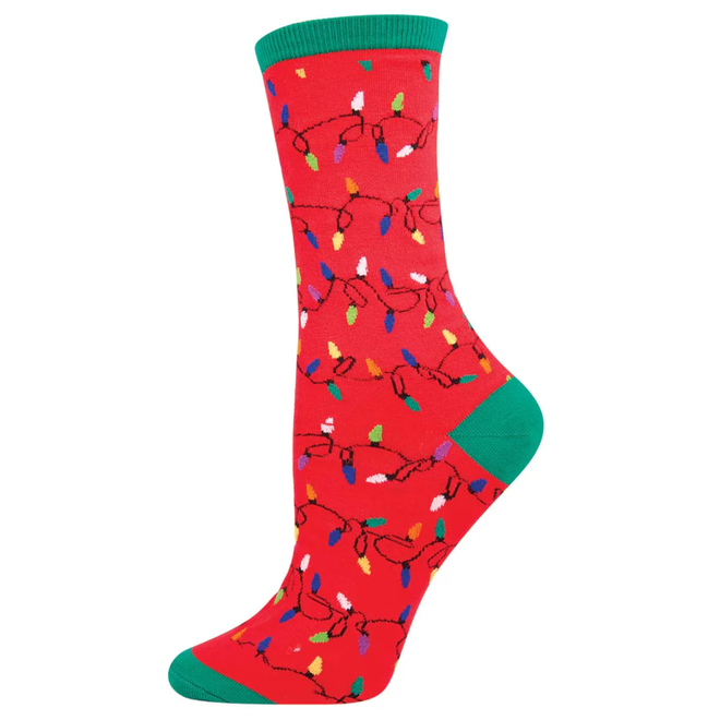 Socksmith Crew Socks - Christmas Lights, Red - Size 9-11