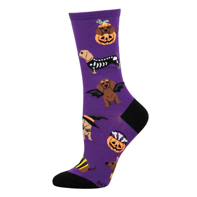 Socksmith Crew Socks - Halloweiner Dogs, Purple - Size 9-11