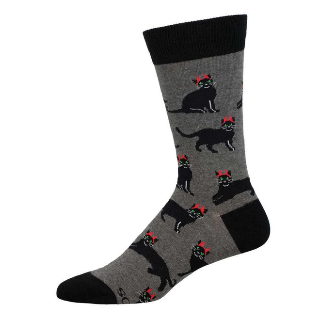 Socksmith Crew Socks - Devilish Cats, Gray Heather - Size 10-13