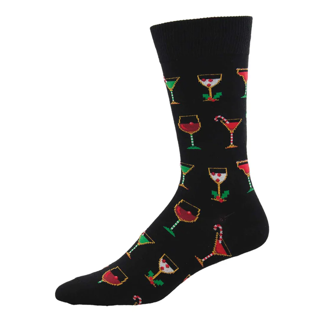 Socksmith Crew Socks - Christmas Cocktails, Black - Size 10-13