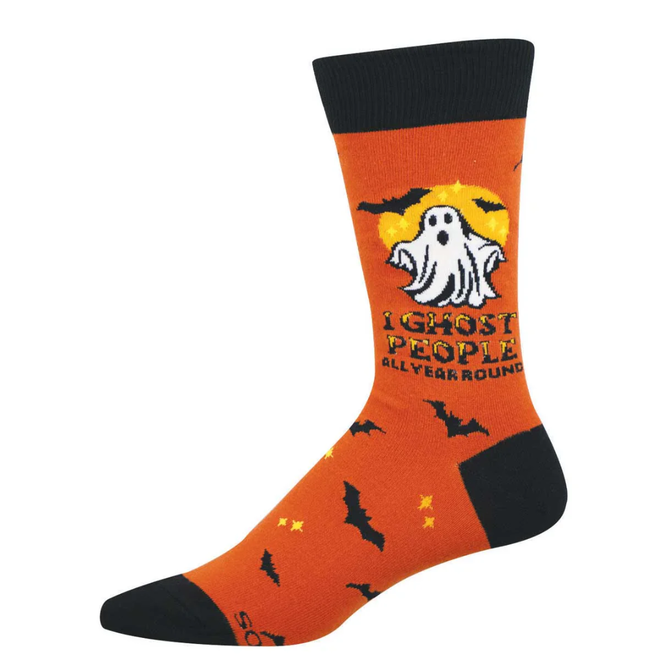 Socksmith Crew Socks - I Ghost People Year Round, Orange - Size 10-13