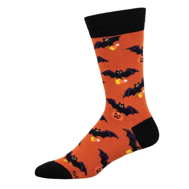 Socksmith Crew Socks - Going Batty For Candy, Orange - Size 10-13