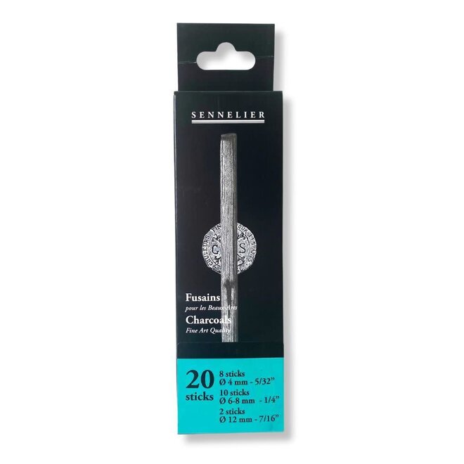 Sennelier Charcoal Sticks - Box of 20 - Assorted Sizes 4mm-12mm
