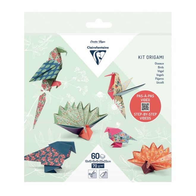 Clairefontaine Origami Kit - 60 Sheets, 3 Sizes - Birds