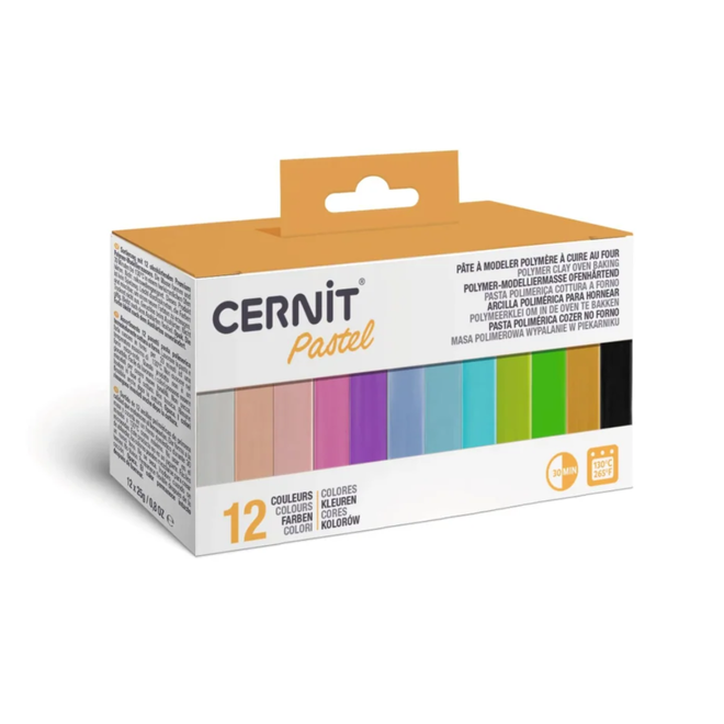 Cernit Oven Baking Polymer Clay - 12 x 25g Pastel Colours